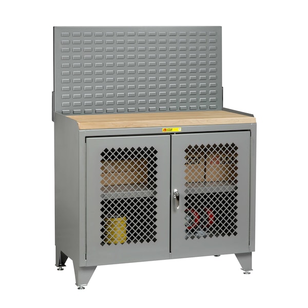 Bench Cabinet, 24" X 48", Perforated Doors, Butcher Block, Louvered